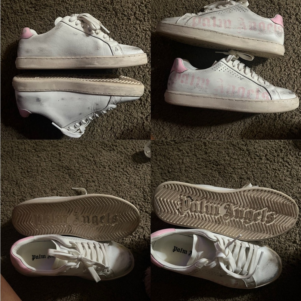 Palm Angels White and Pink Logo Sneakers